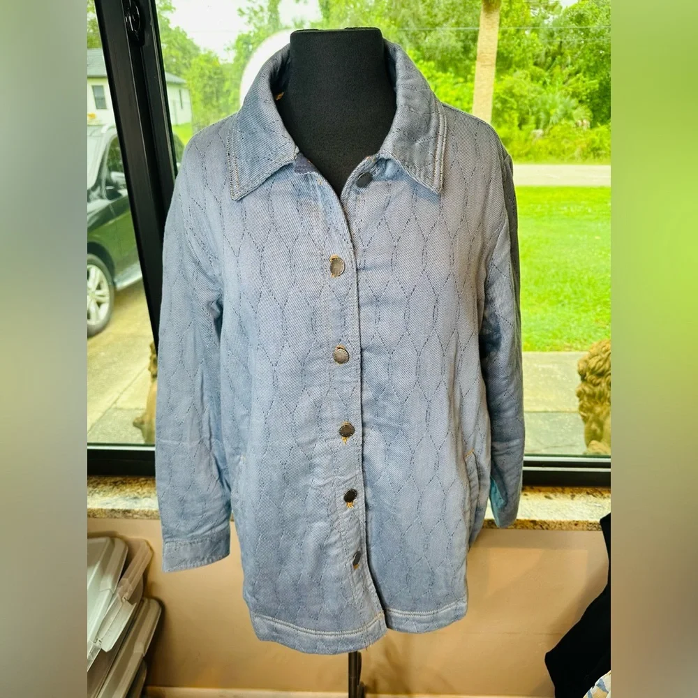 Jachs Girlfriend Blue quilted chore-style jacket size Large - Picture 2 of 7